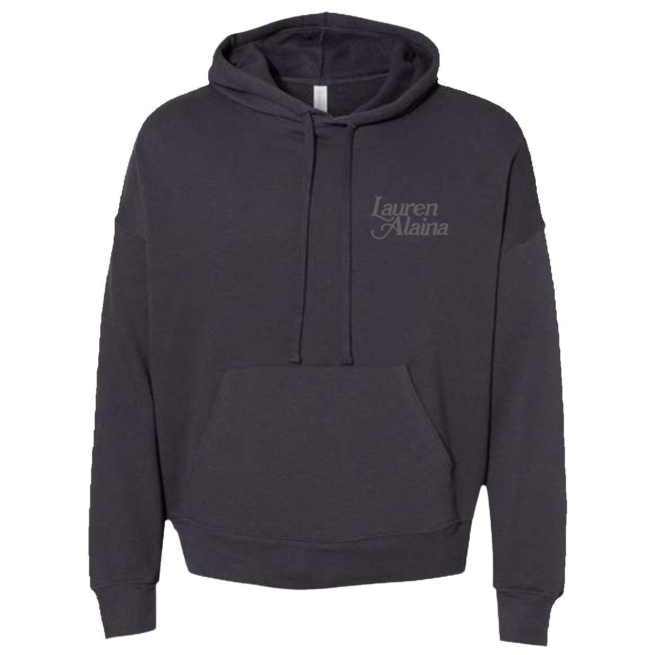 Dark gray hoodie with 'Lauren Alaina' logo on a white background